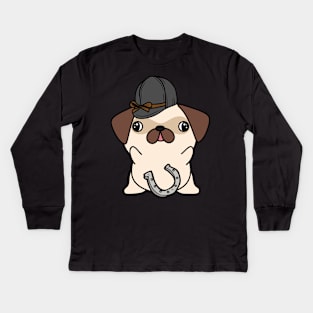 Funny pug is ready to ride a horse Kids Long Sleeve T-Shirt